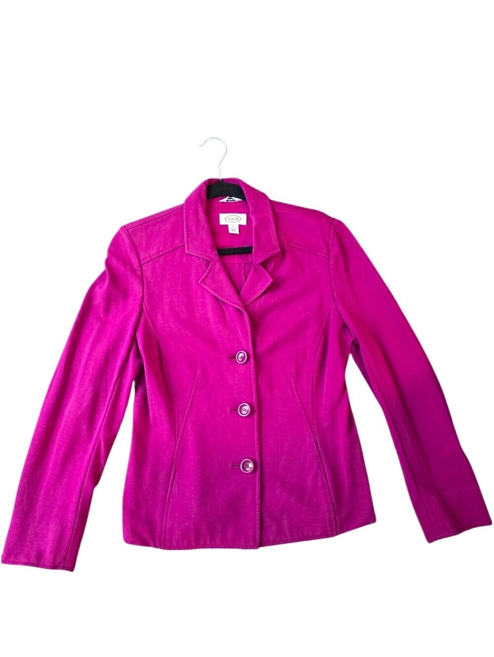 Talbots Fuchsia Pink Stretch Blazer Jacket 3 Button Y2K Career Size 8